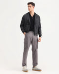Rare Rabbit Men's Maks Dark Grey Cotton Plain Regular Fit Trouser
