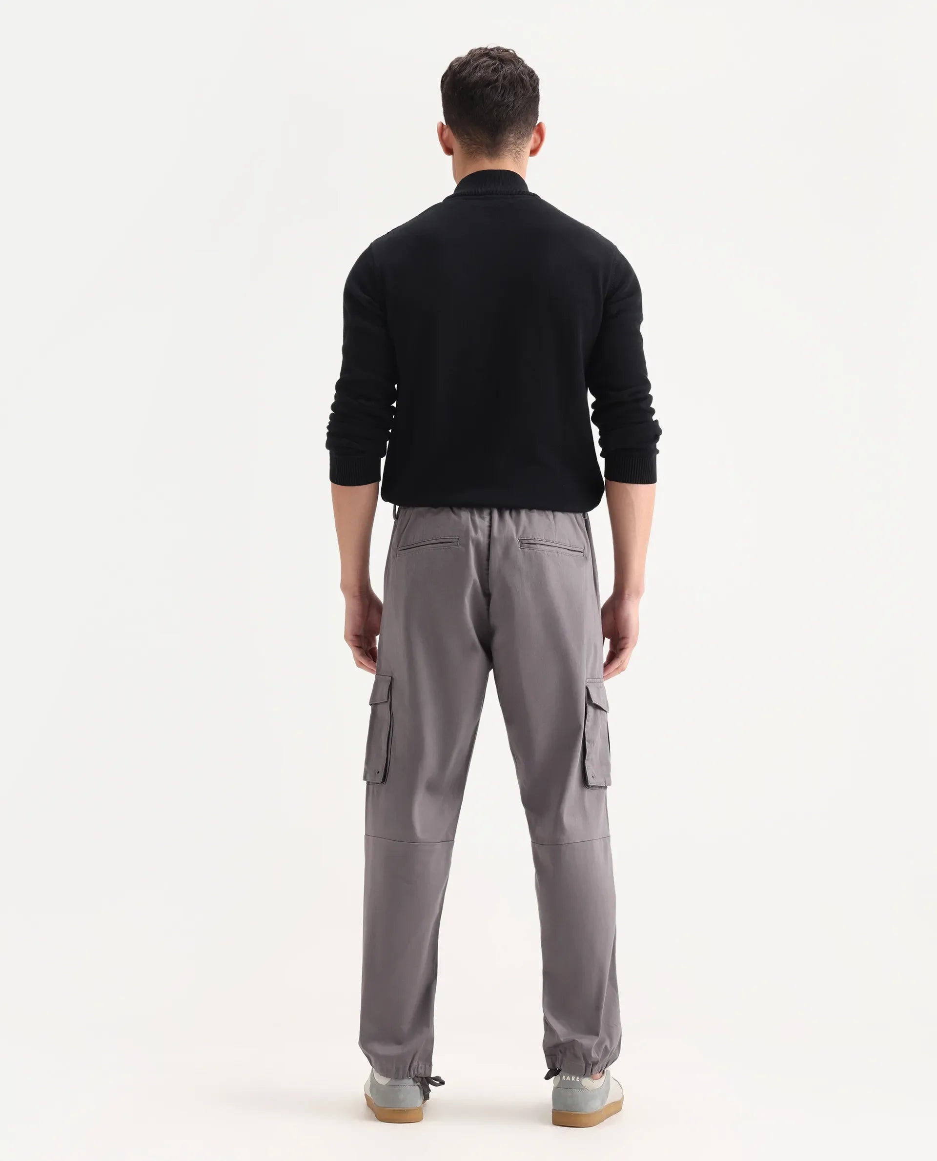 Rare Rabbit Men's Maks Dark Grey Cotton Plain Regular Fit Trouser