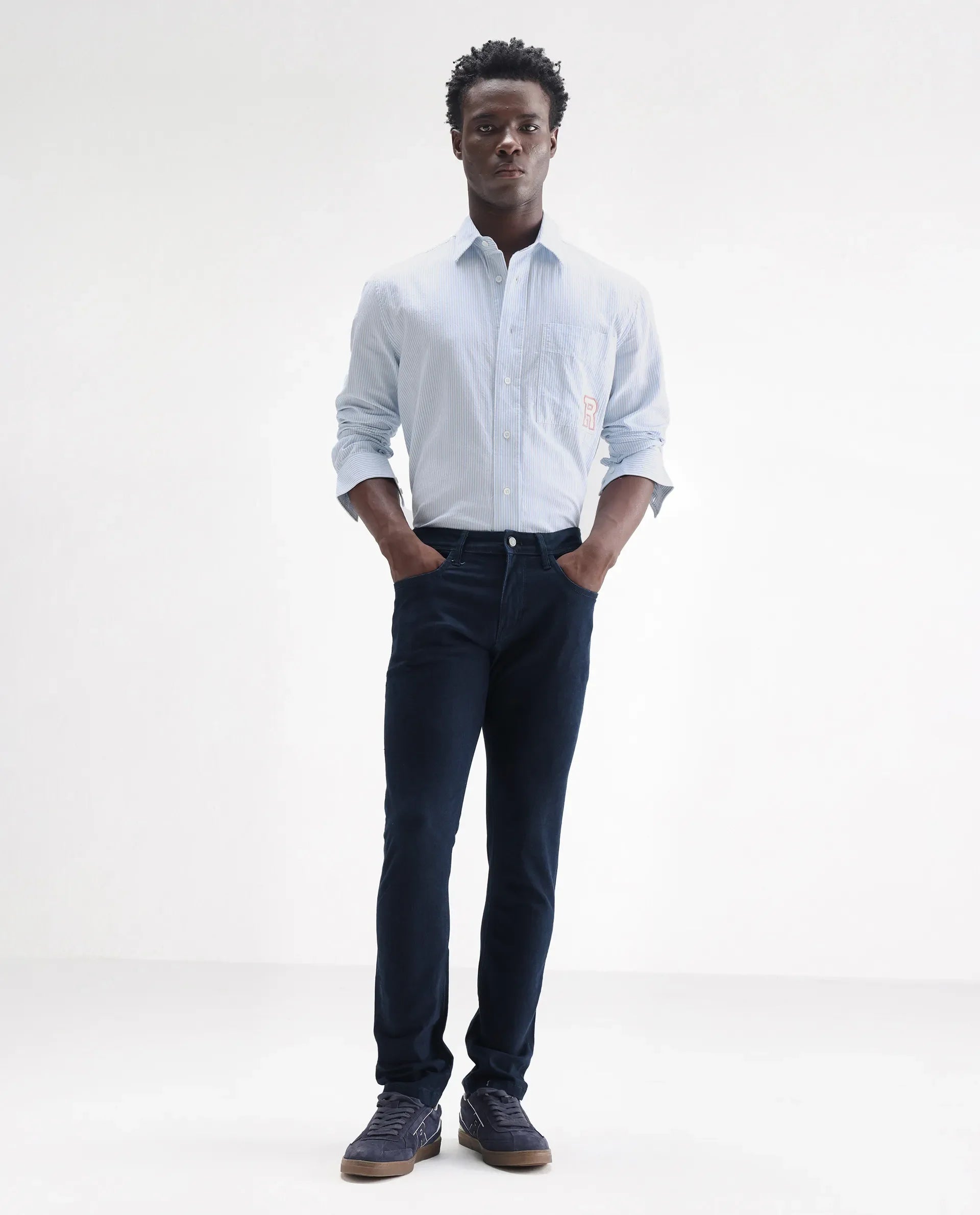 Rare Rabbit Men's Mambo Navy Cotton Plain Hawk Slim Fit Jeans