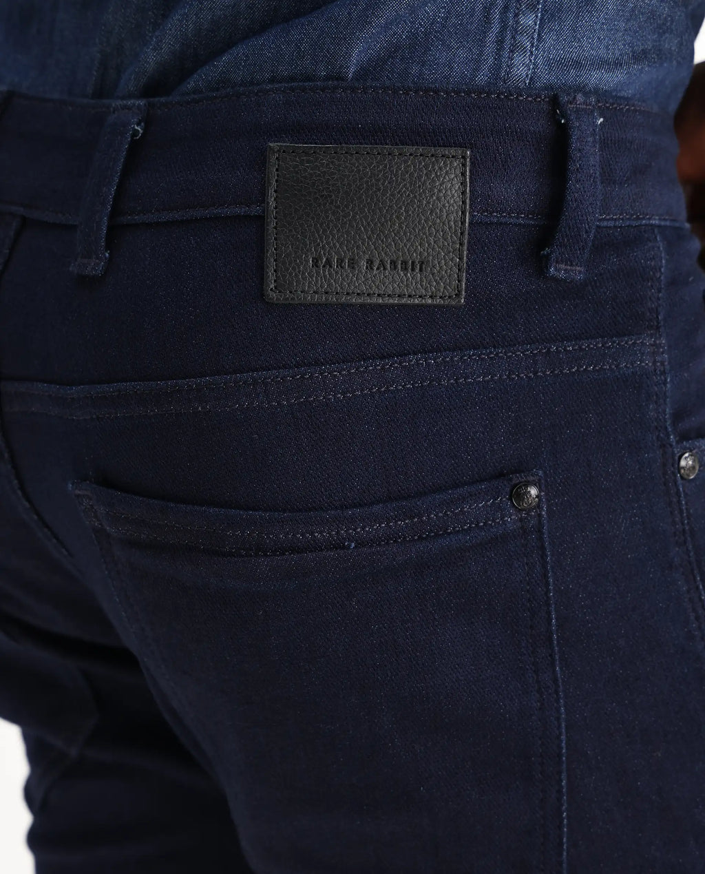 Rare Rabbit Men's Manado Dark Navy Cotton Blend Plain Hawk Slim Fit Jeans