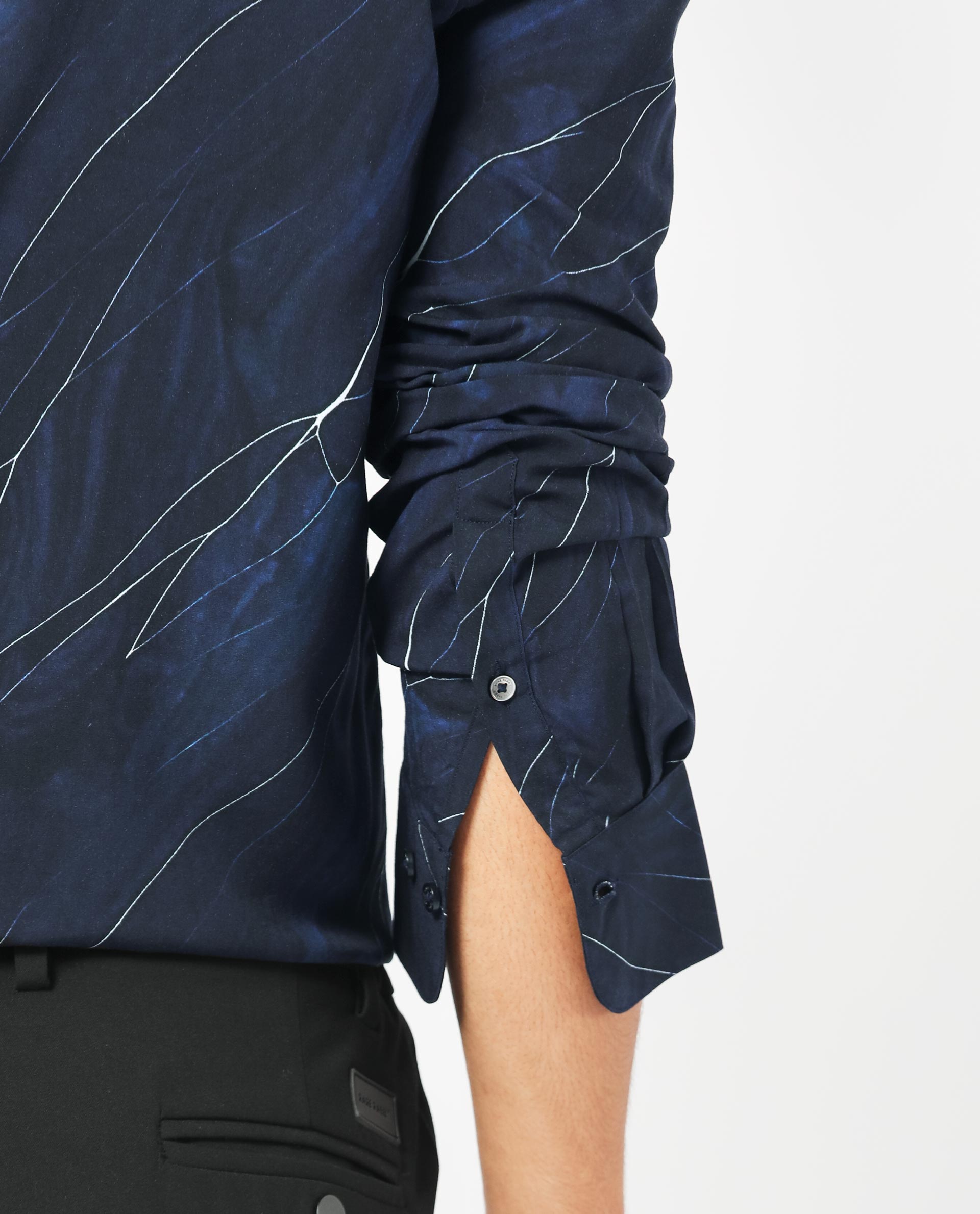 Rare Rabbit Men's Mans Navy Cotton Abstract Print Regular Fit Full Sleeve Collared Shirt