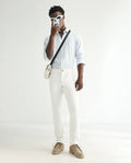 Rare Rabbit Men's Marowak Off White Cotton Plain Hawk Slim Fit Jeans