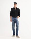 Rare Rabbit Men's Matt Blue Cotton Plain Morris Regular Fit Jeans