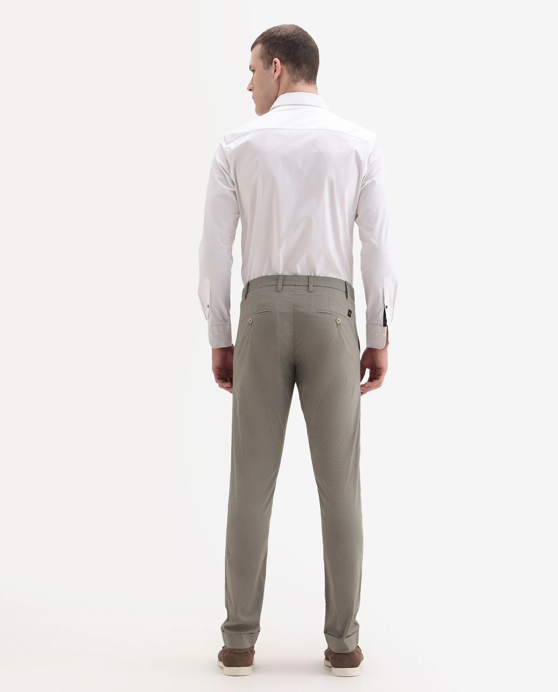 Rare Rabbit Men's Maxim Beige Cotton Polka Print Slim Fit Trouser