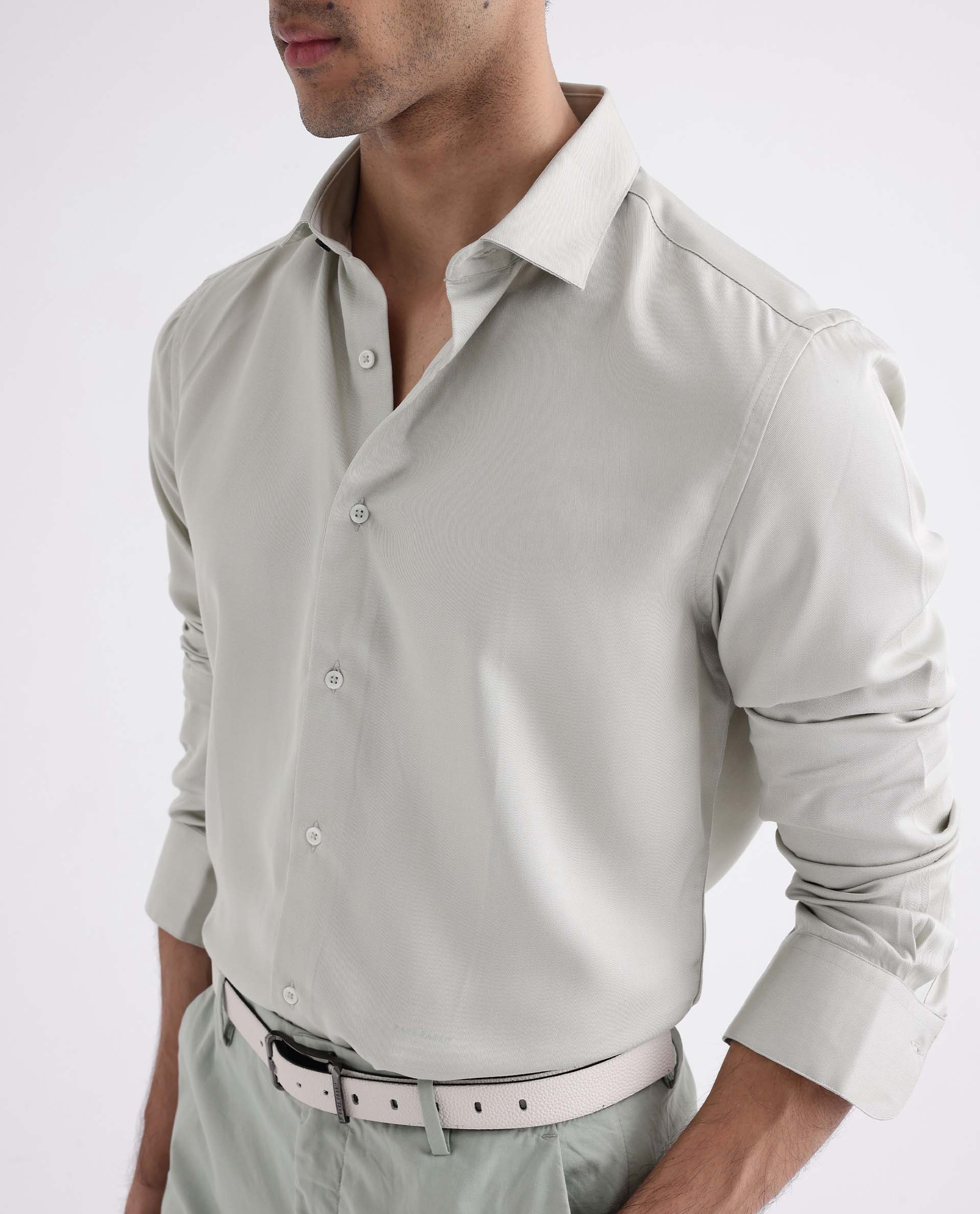 Rare Rabbit Men's Memo Ls Pastel Green Tencel Plain Regular Fit Full Sleeve Collared Shirt