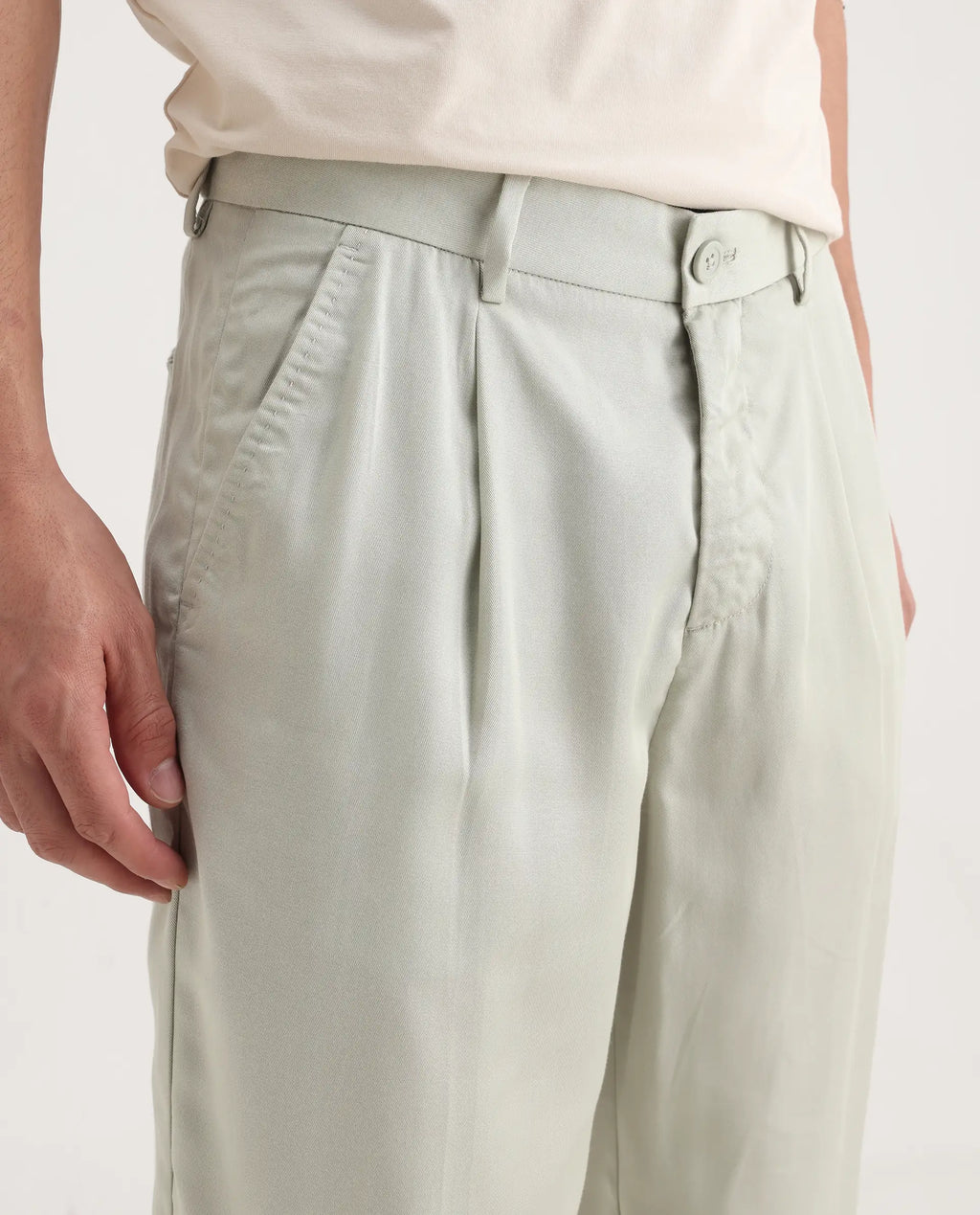 Rare Rabbit Men's Memos Light Green Tencel Plain Regular Fit Trouser