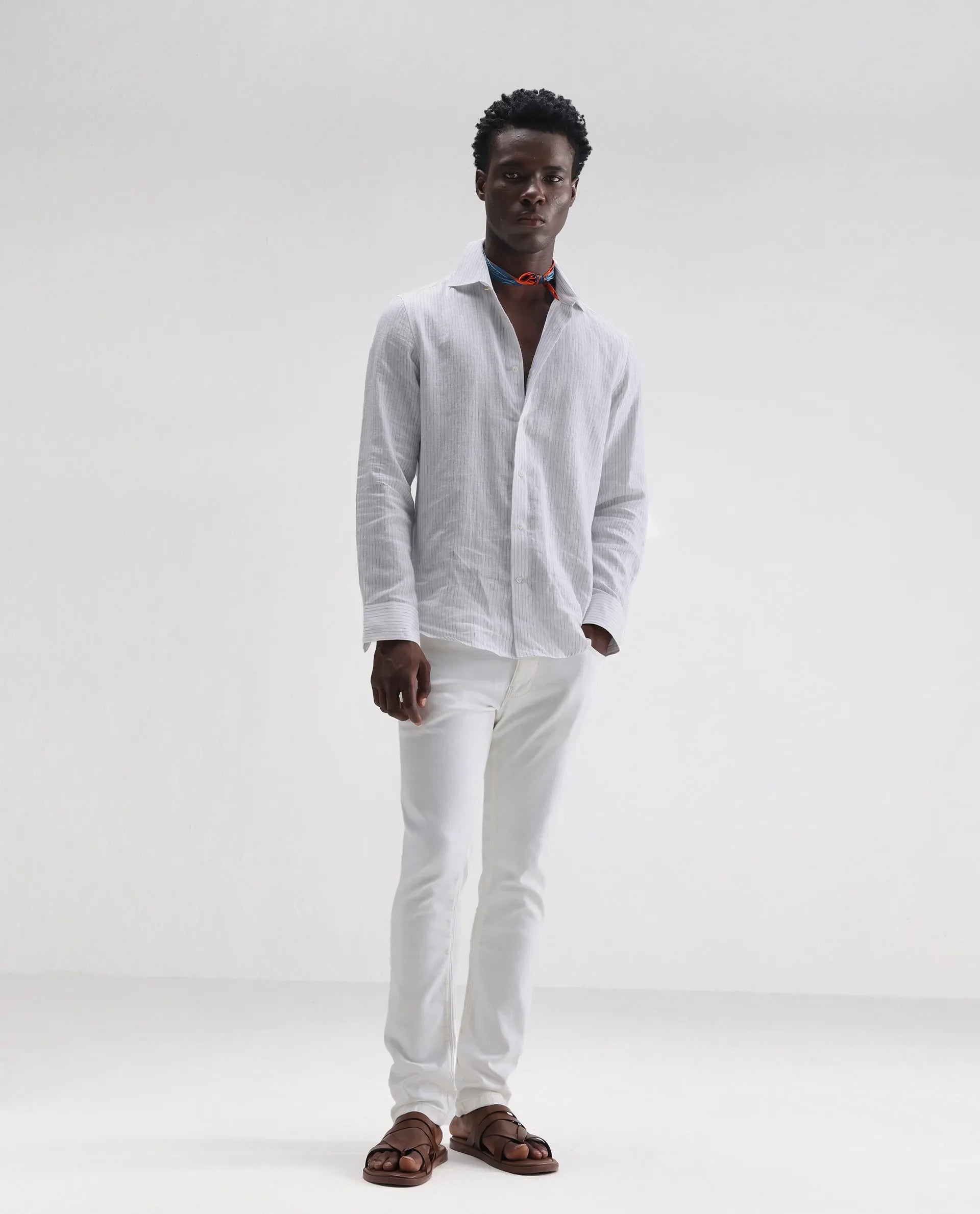 Rare Rabbit Men's Meymac White Cotton Plain Hawk Slim Fit Jeans