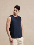 Men Navy Blue Sleeveless T-Shirt