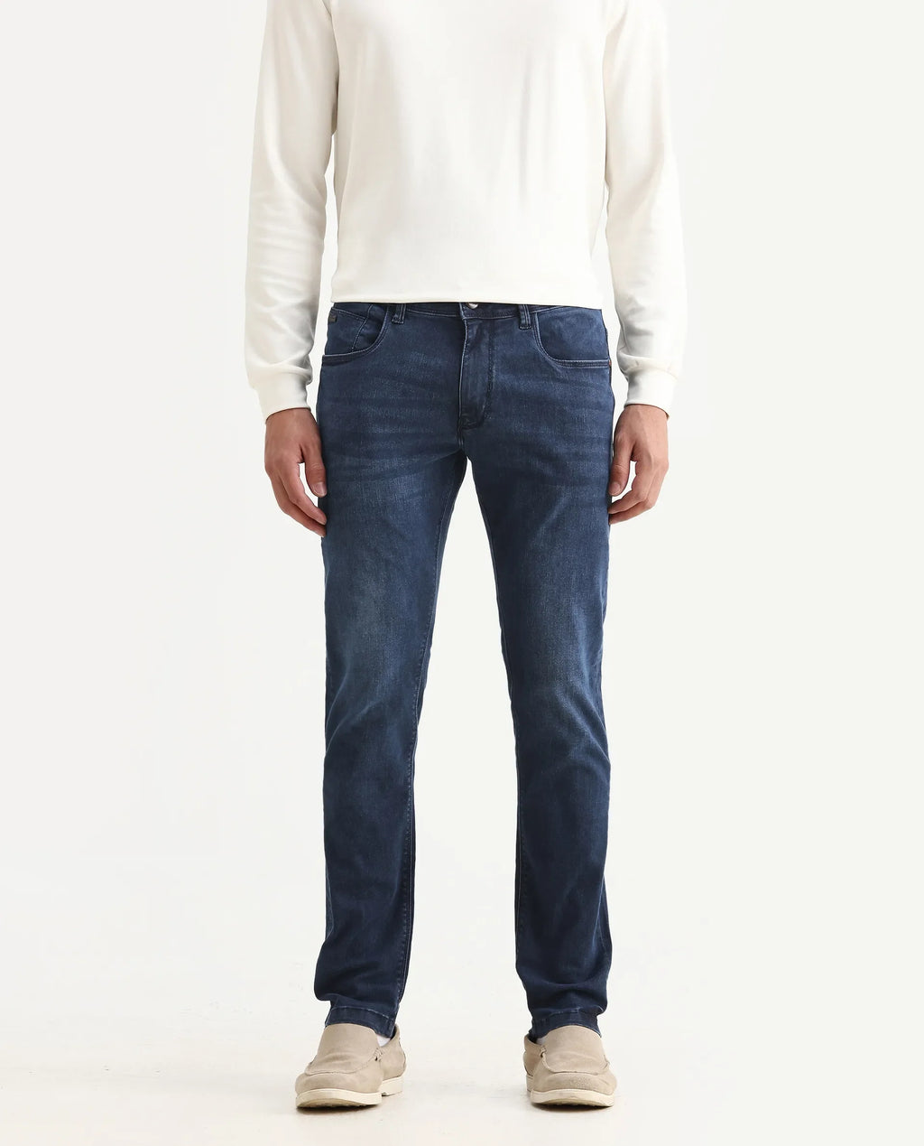 Rare Rabbit Men's Monaco Navy Cotton Plain Hawk Slim Fit Jeans