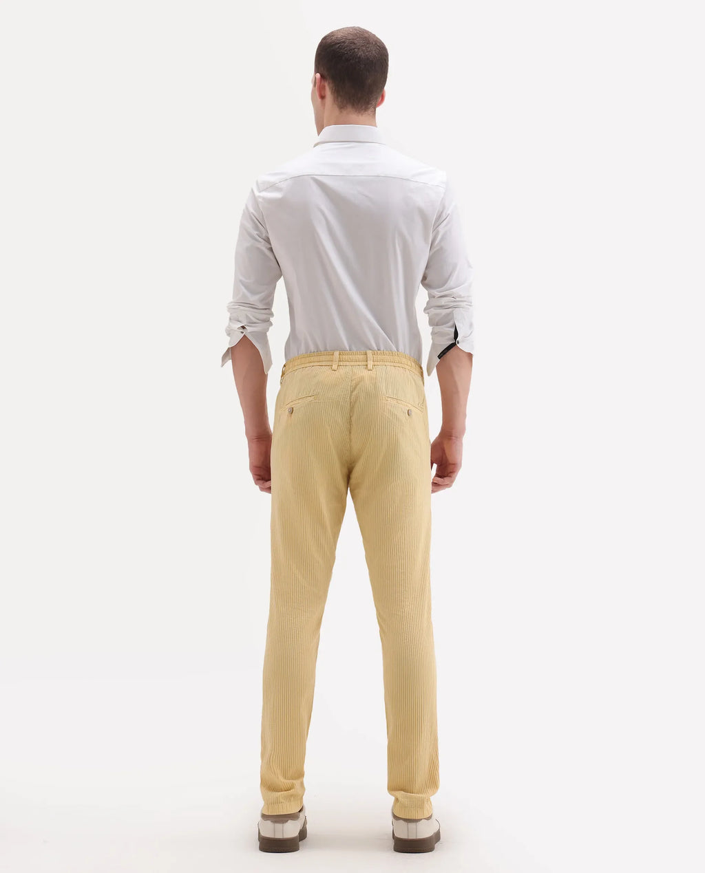 Rare Rabbit Men's Monter Mustard Cotton Striped Print Regular Fit Trouser