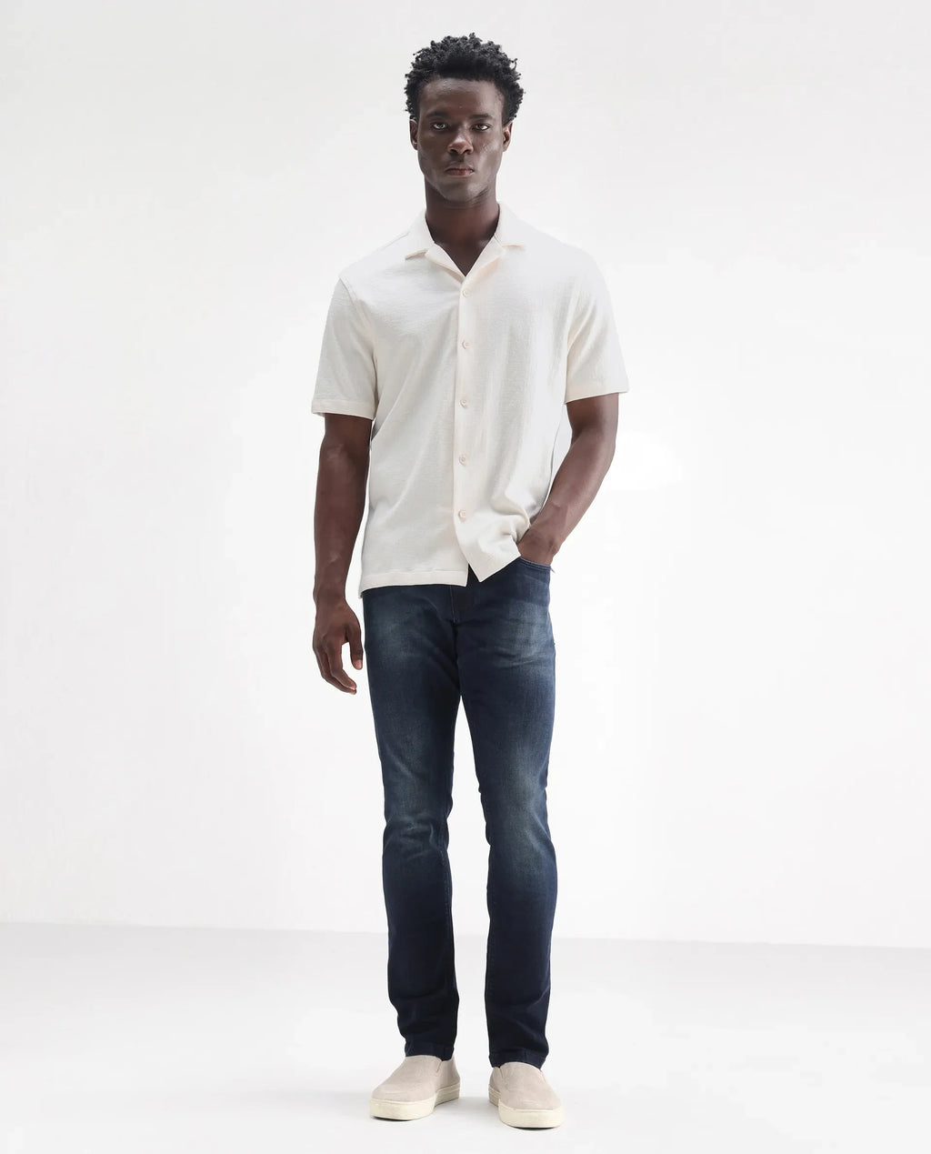 Rare Rabbit Men's Morvan Dark Blue Cotton Plain Hawk Slim Fit Jeans
