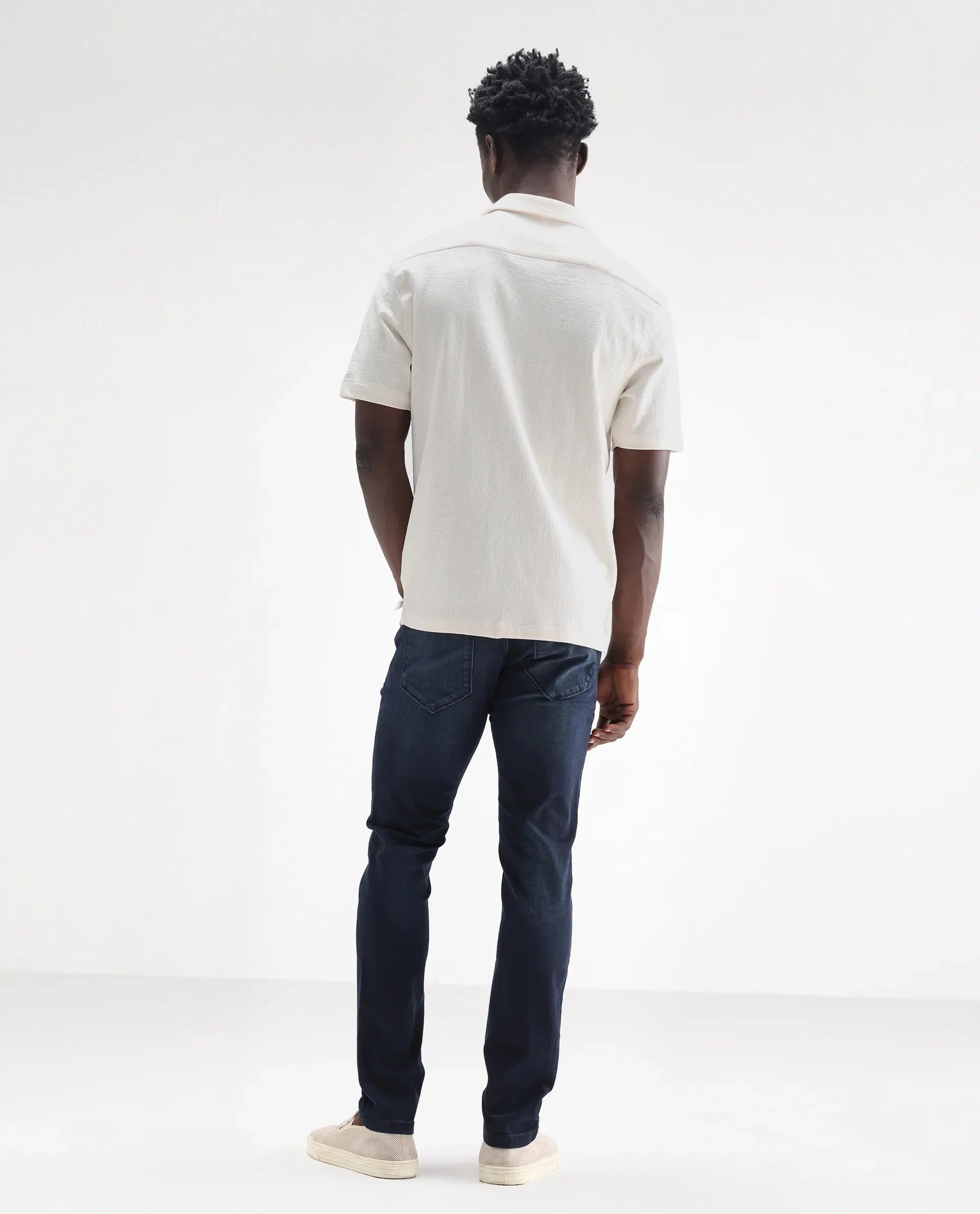 Rare Rabbit Men's Morvan Dark Blue Cotton Plain Hawk Slim Fit Jeans