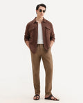 Rare Rabbit Men's Murray Brown Cotton Blend Striped Print Regular Fit Trouser