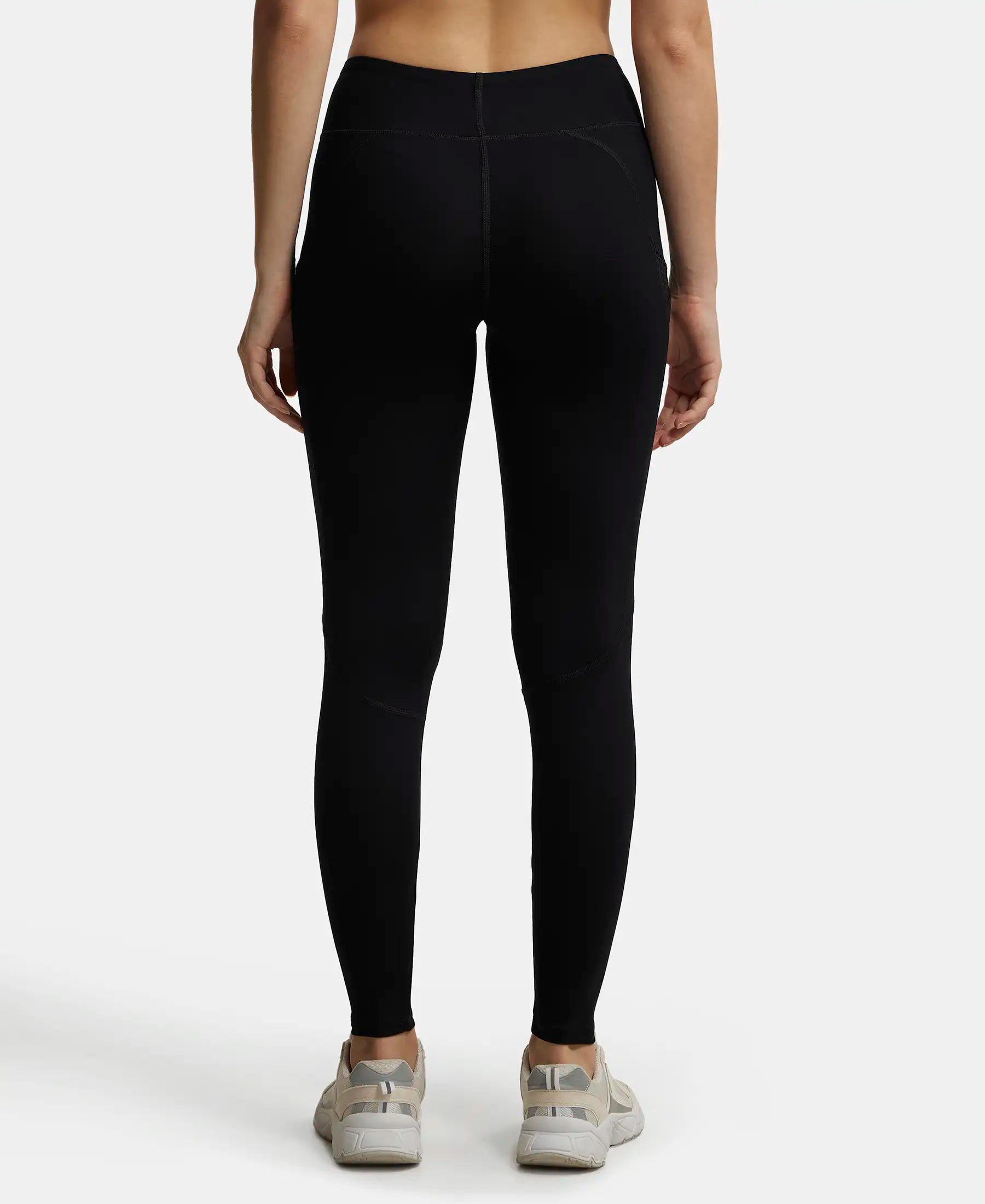 Tactel Microfiber Elastane Stretch Performance Leggings with Broadwaistband & Side Pockets - Black