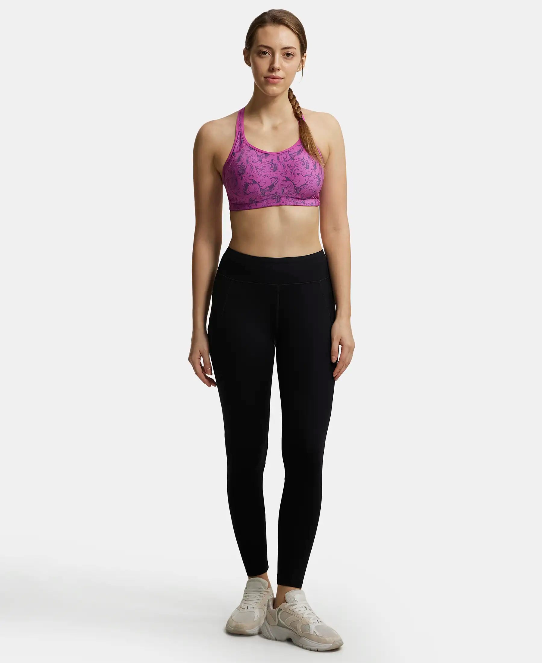 Tactel Microfiber Elastane Stretch Performance Leggings with Broadwaistband & Side Pockets - Black