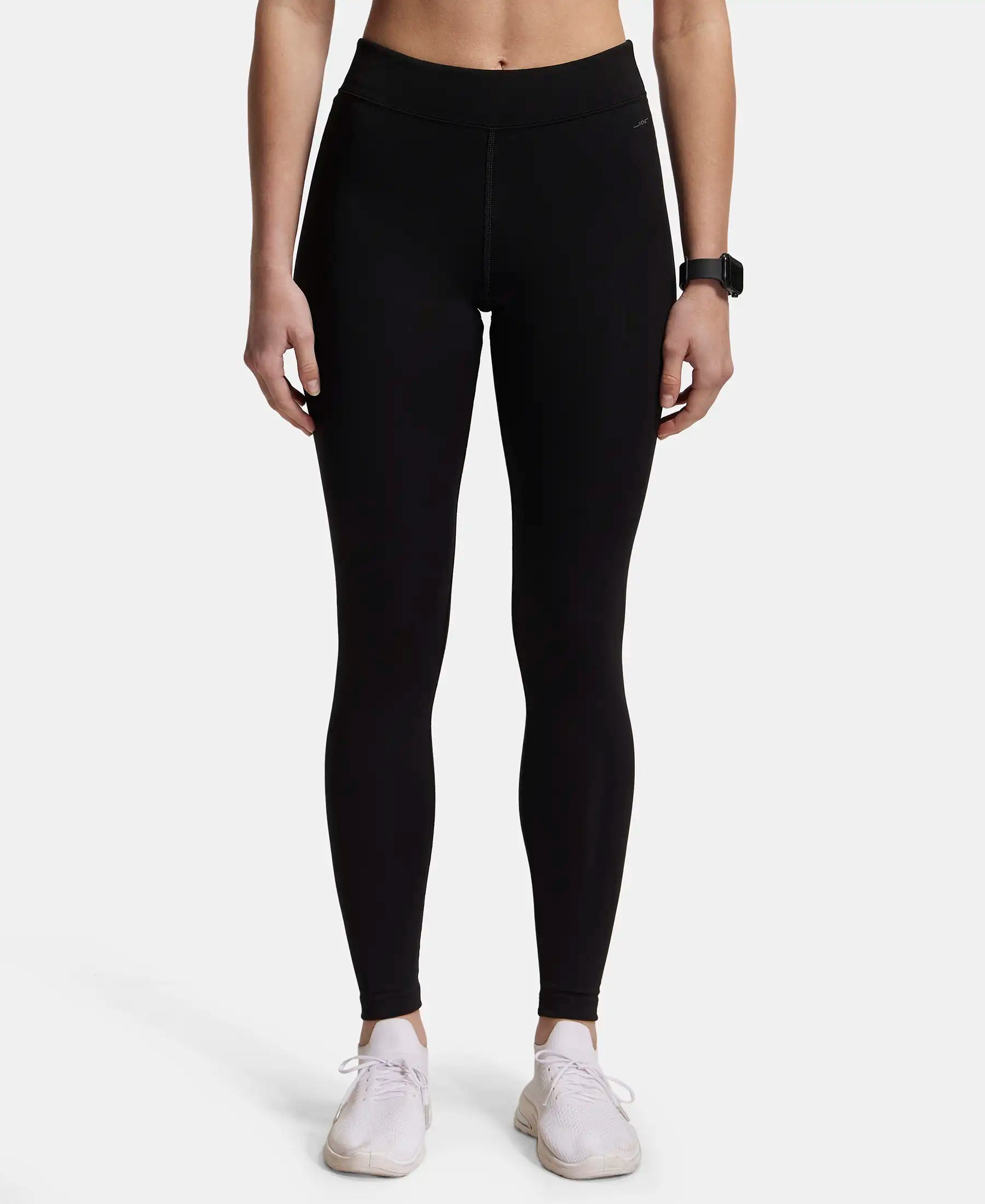 Microfiber Elastane Stretch Performance Leggings with Elasticated Waistband - Black