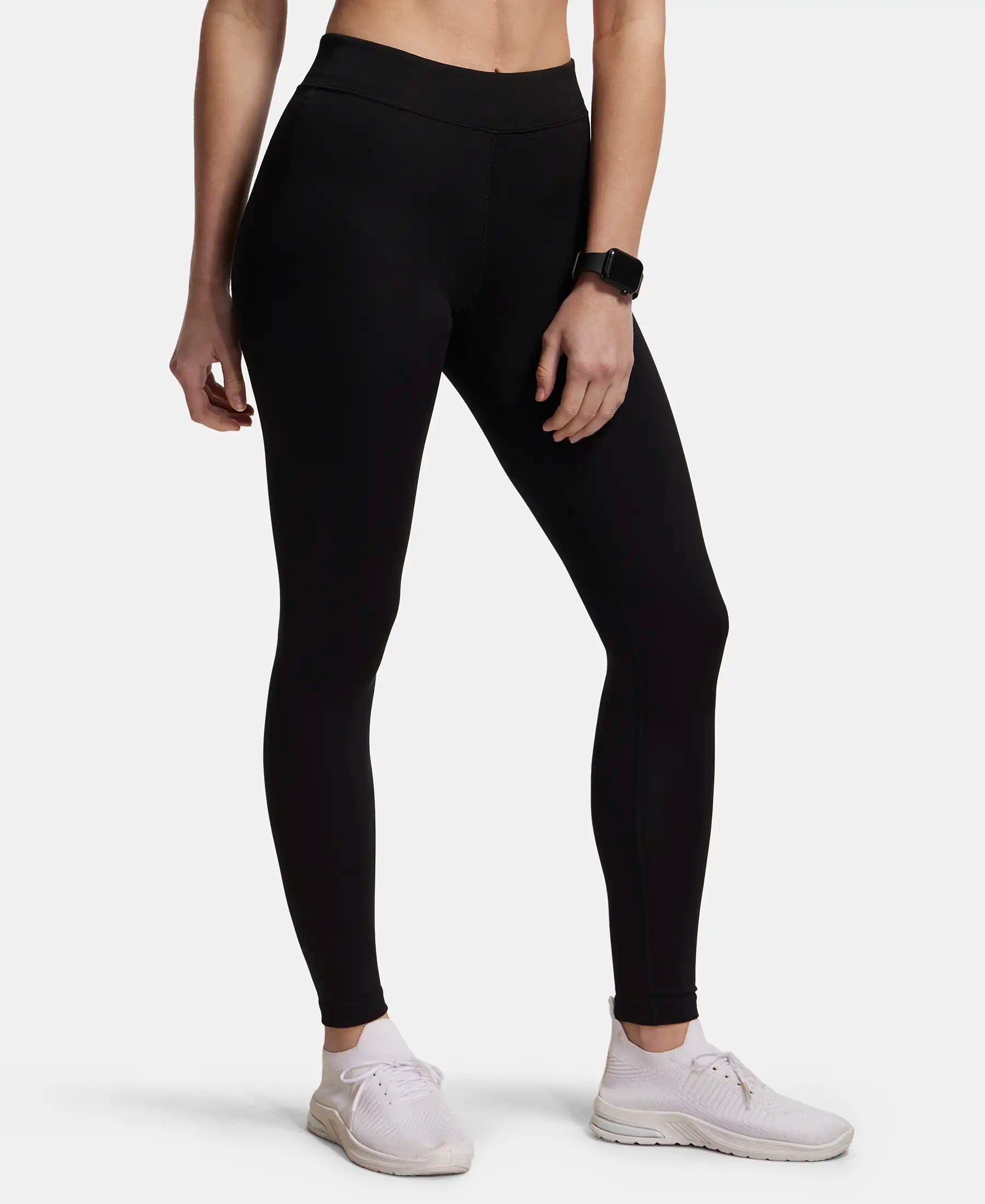 Microfiber Elastane Stretch Performance Leggings with Elasticated Waistband - Black