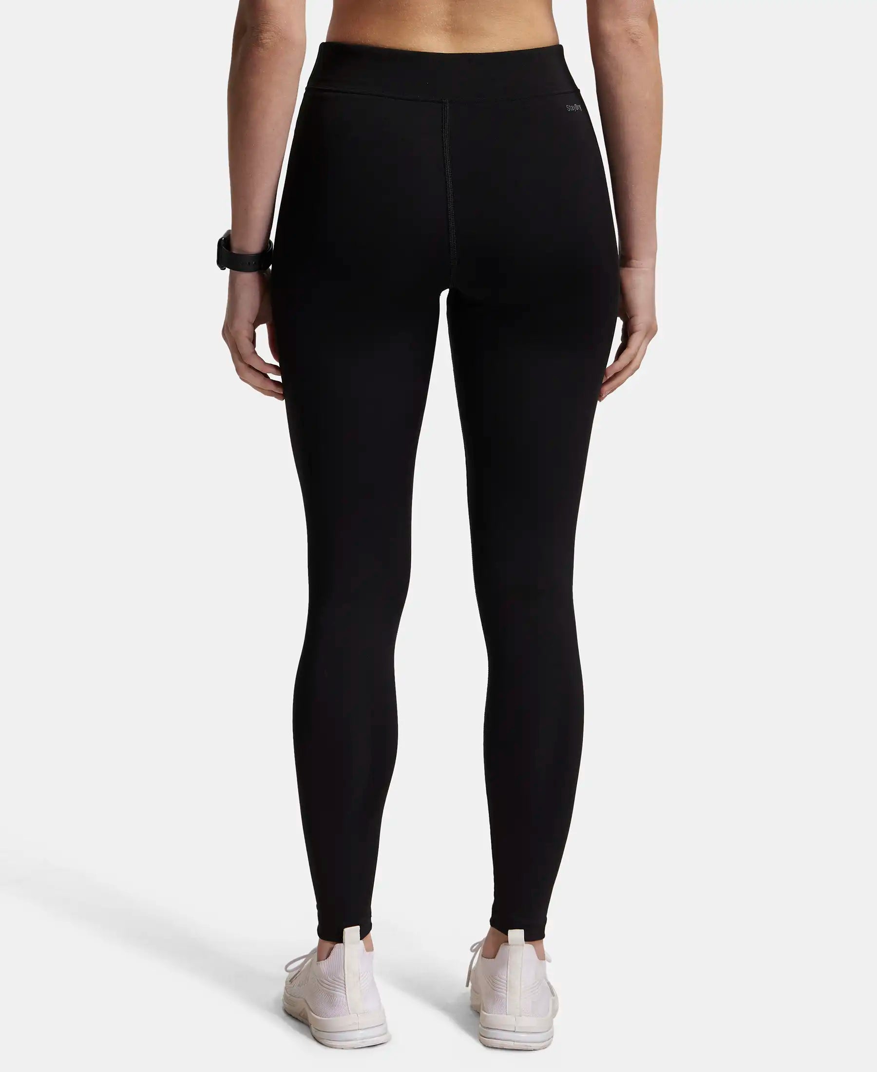 Microfiber Elastane Stretch Performance Leggings with Elasticated Waistband - Black