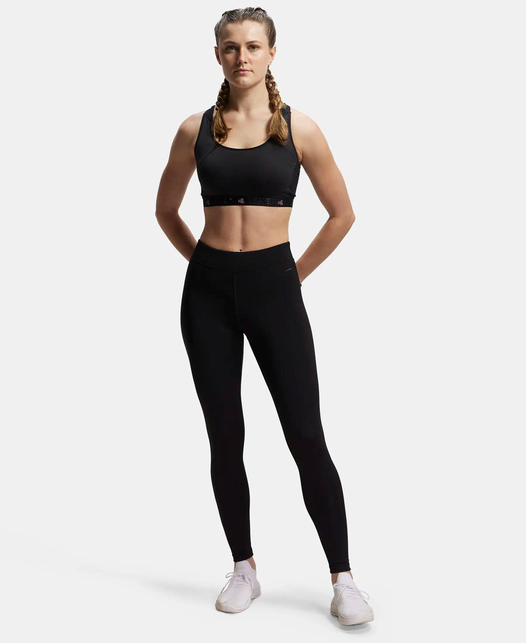 Microfiber Elastane Stretch Performance Leggings with Elasticated Waistband - Black