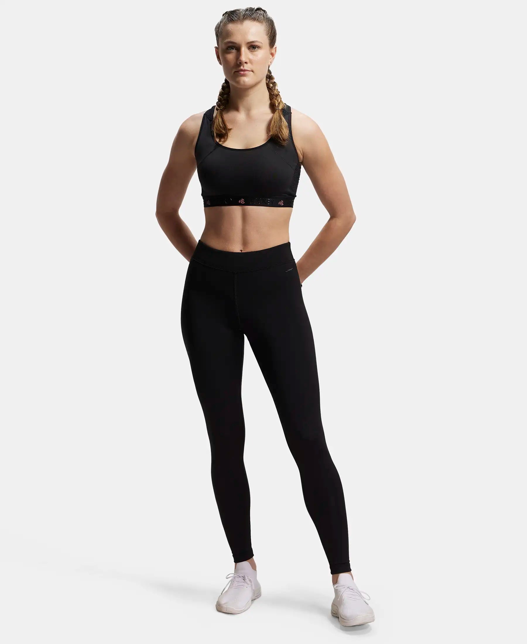 Microfiber Elastane Stretch Performance Leggings with Elasticated Waistband - Black
