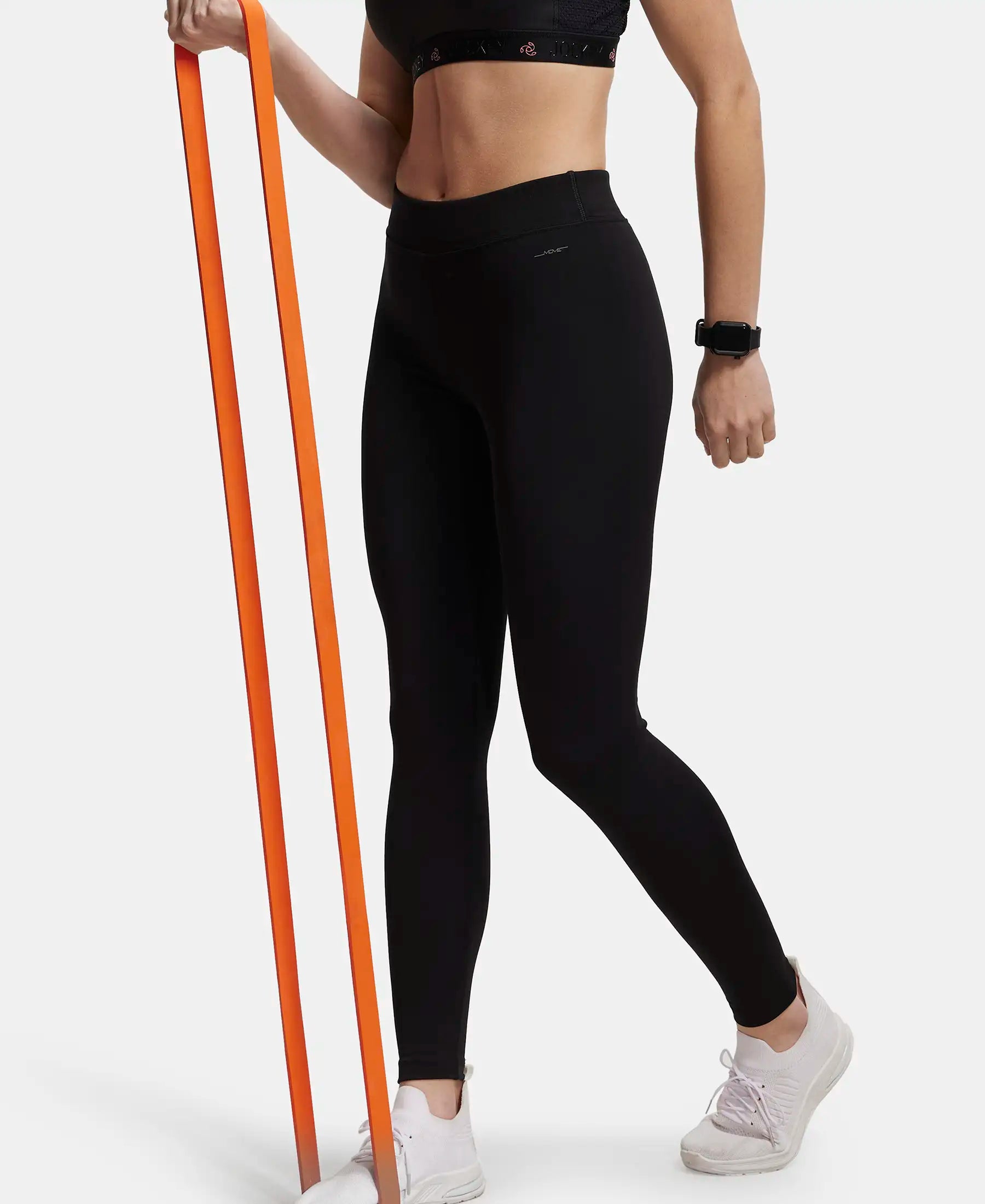 Microfiber Elastane Stretch Performance Leggings with Elasticated Waistband - Black