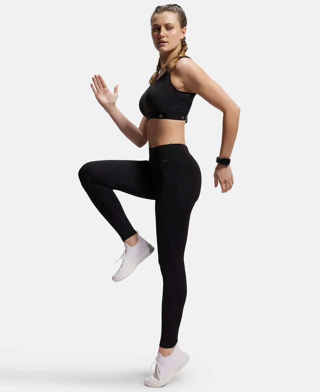 Microfiber Elastane Stretch Performance Leggings with Elasticated Waistband - Black