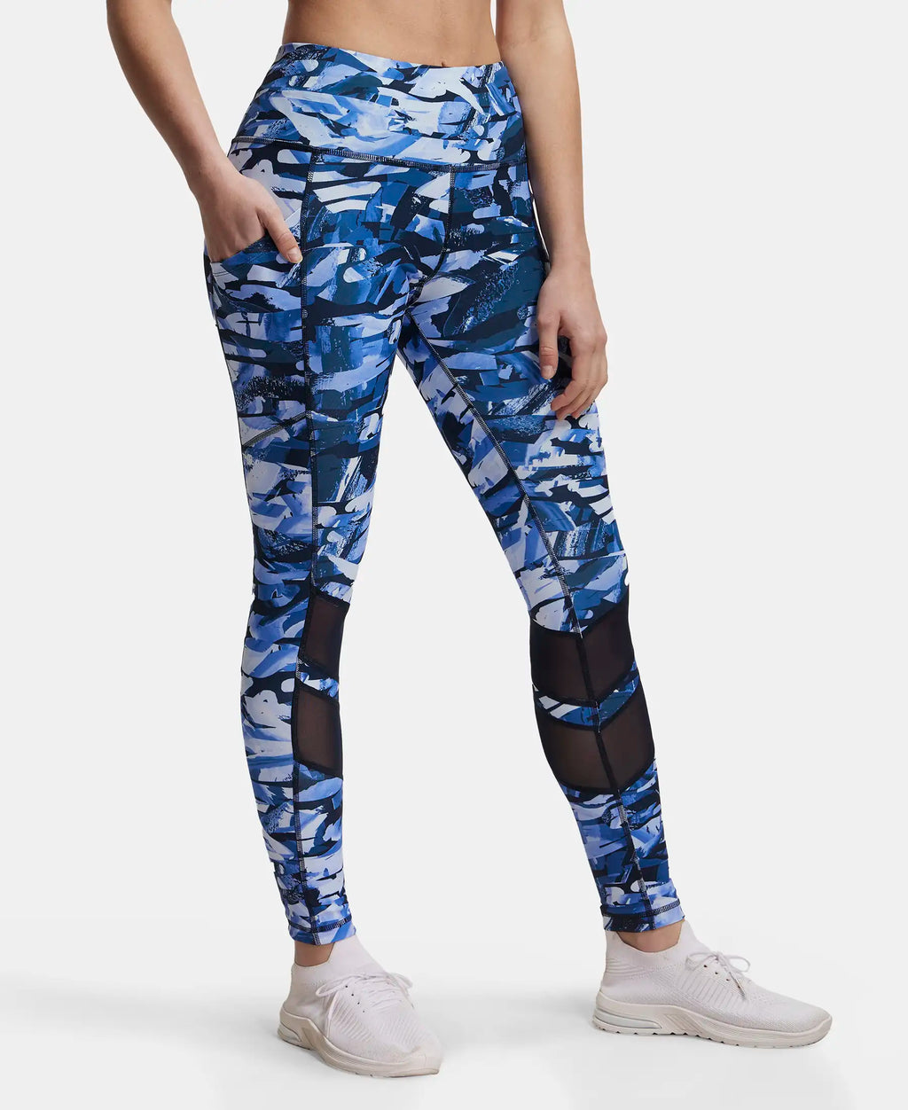 Microfiber Elastane Stretch Performance Leggings with Breathable Mesh - Sky Captain Printed