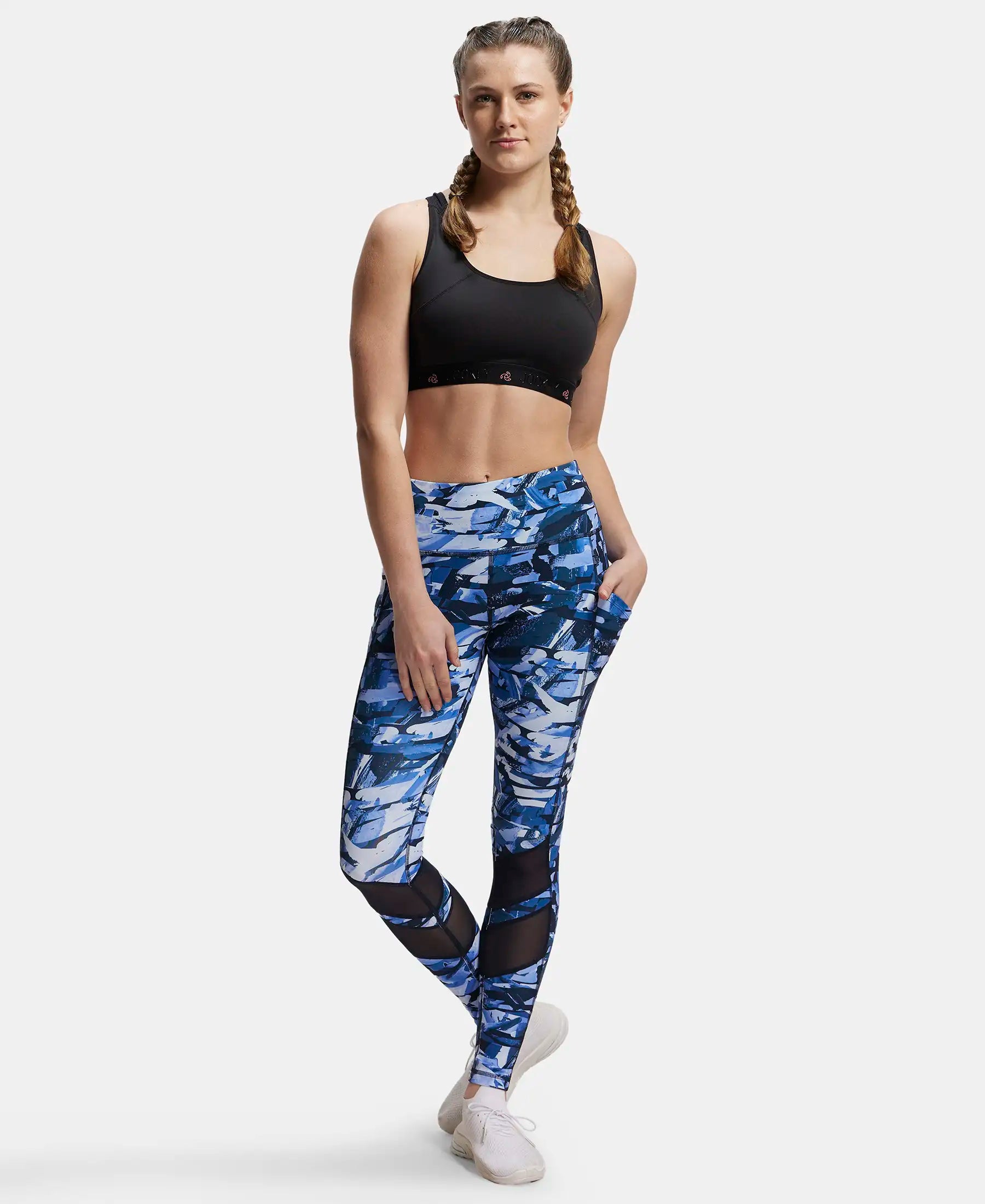 Microfiber Elastane Stretch Performance Leggings with Breathable Mesh - Sky Captain Printed