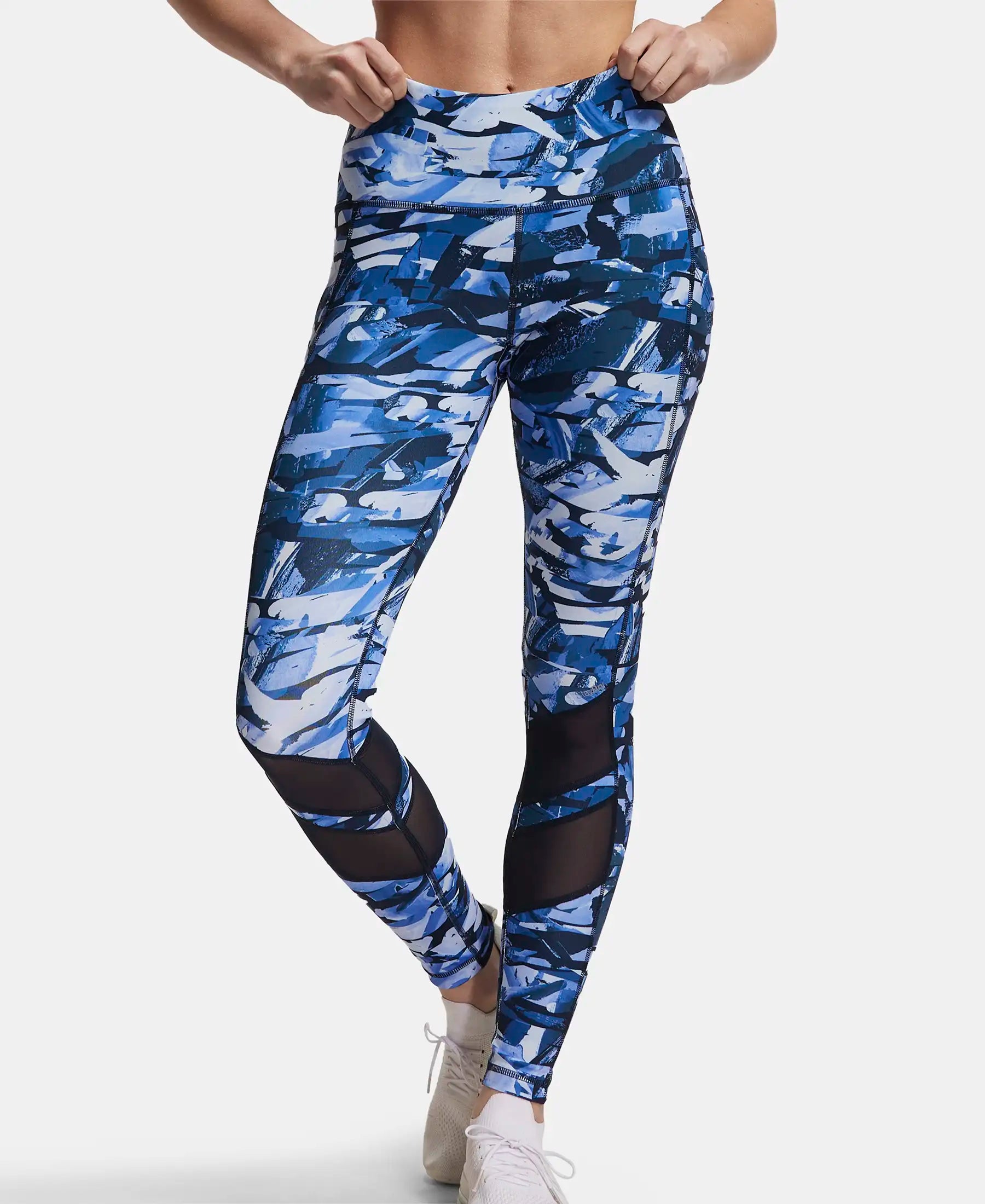 Microfiber Elastane Stretch Performance Leggings with Breathable Mesh - Sky Captain Printed
