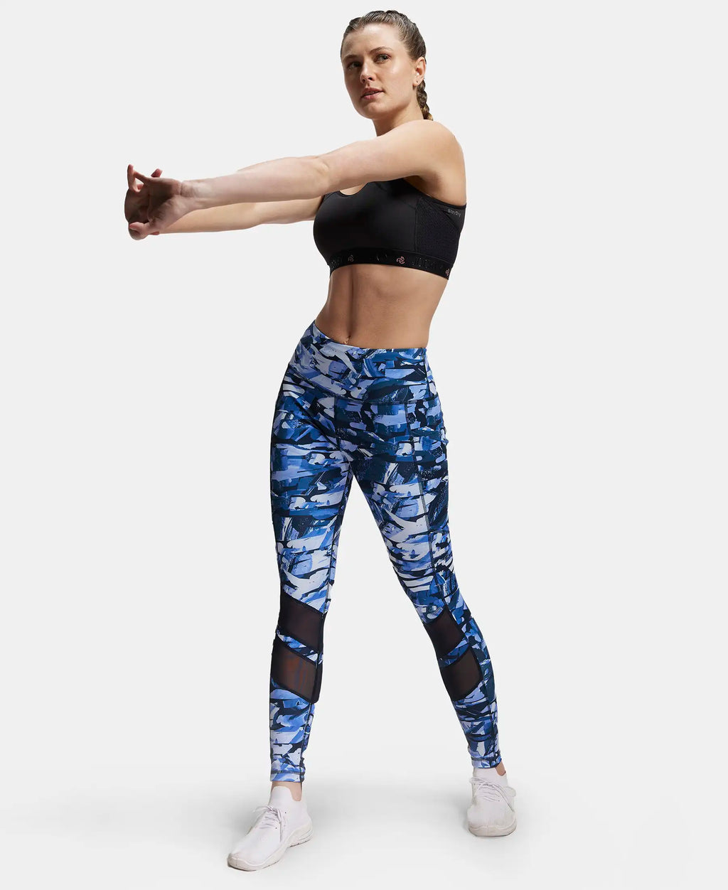 Microfiber Elastane Stretch Performance Leggings with Breathable Mesh - Sky Captain Printed