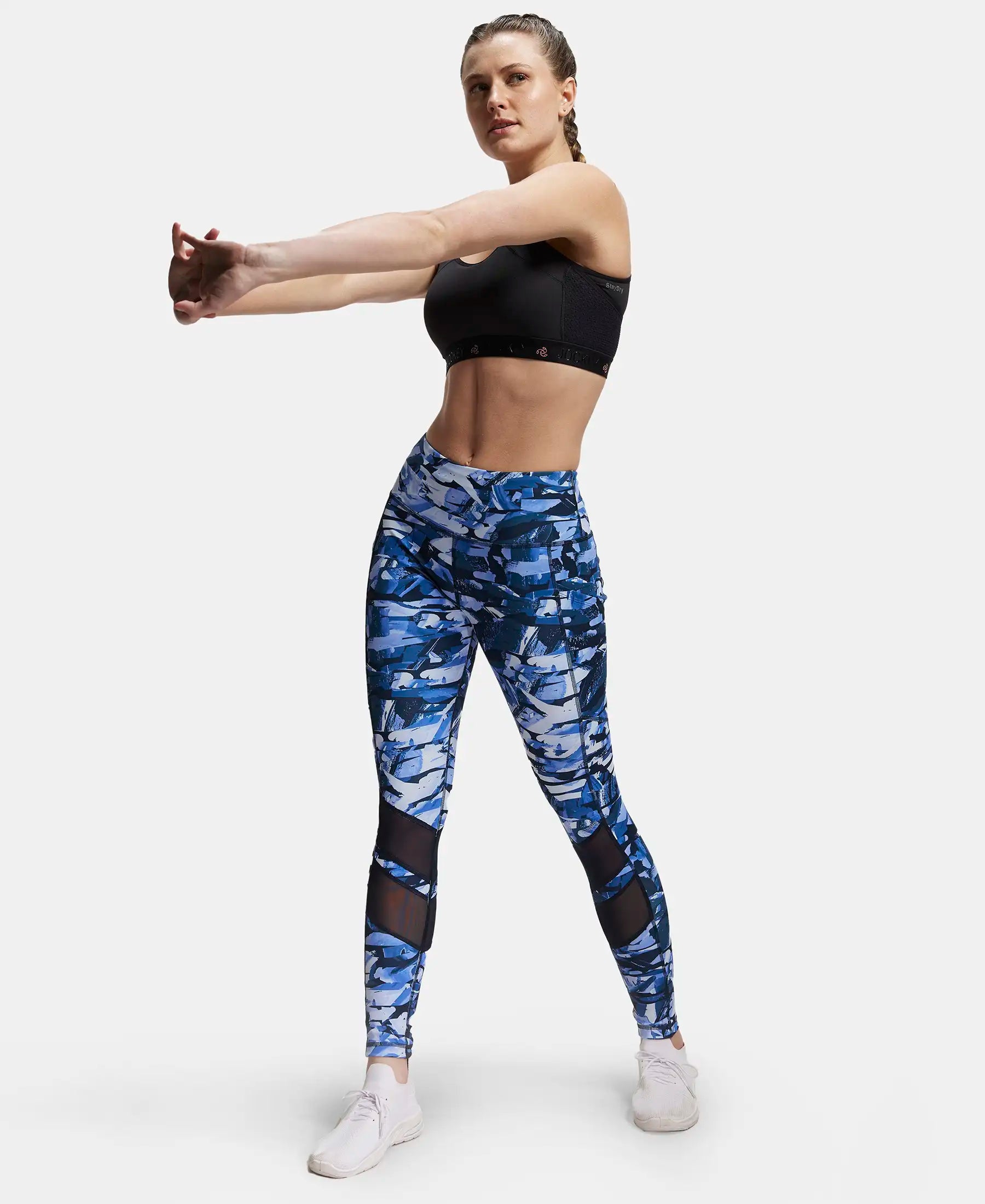 Microfiber Elastane Stretch Performance Leggings with Breathable Mesh - Sky Captain Printed