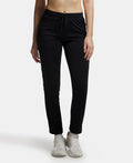 Microfiber Fabric Straight Fit Trackpants with Side Zipper Pockets - Black