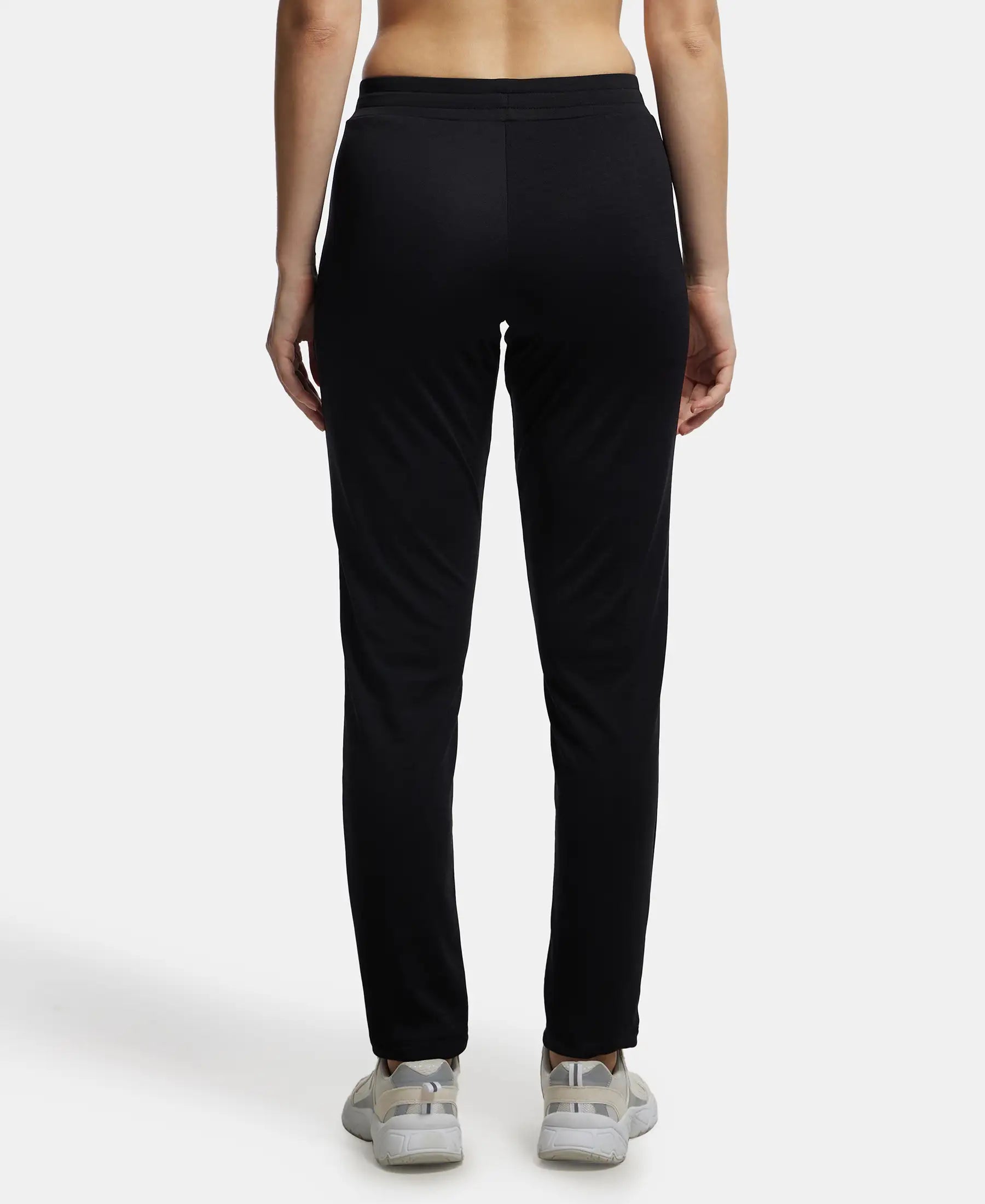 Microfiber Fabric Straight Fit Trackpants with Side Zipper Pockets - Black