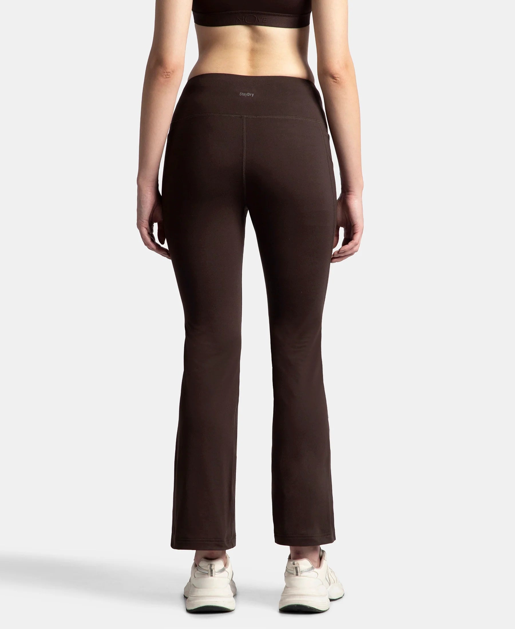 Microfiber Elastane Stretch Regular Fit Flared Pants with StayFresh Treatment - Coffee