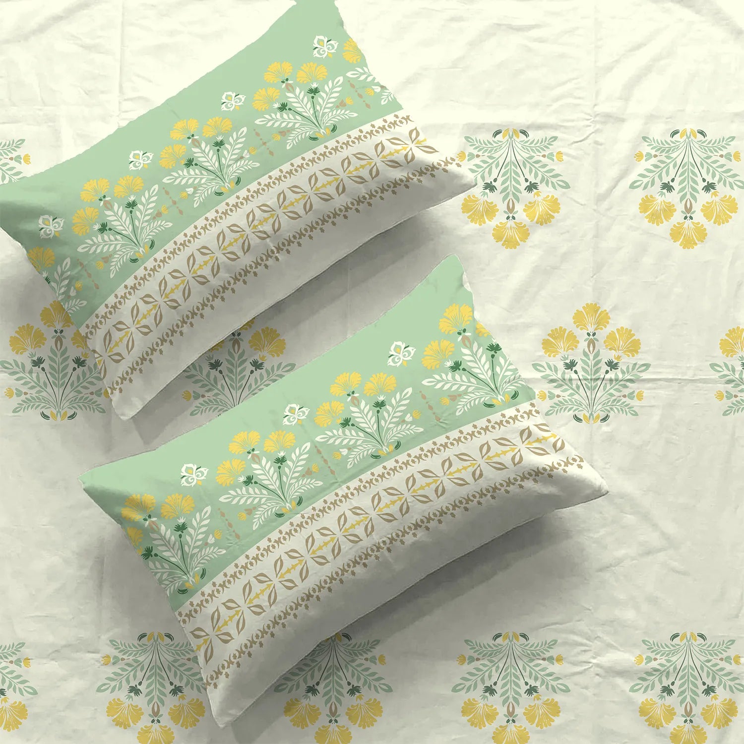 Serene 200 TC 100% Cotton Bedsheet with Pillow Covers - Malhaar Sage Green