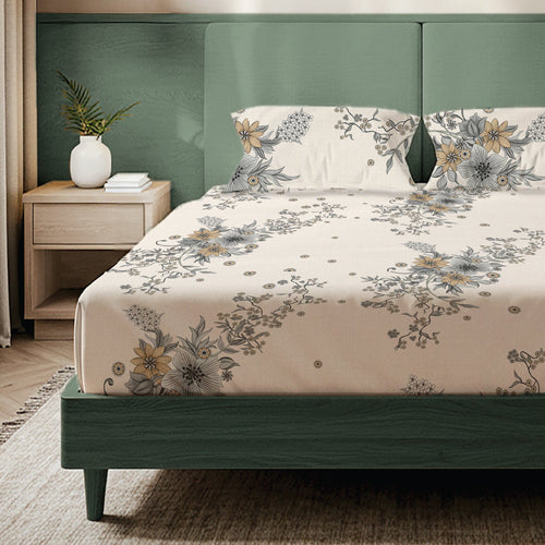 200 TC Glaced Cotton Microfiber Bedsheet with Pillow Covers - Stellar