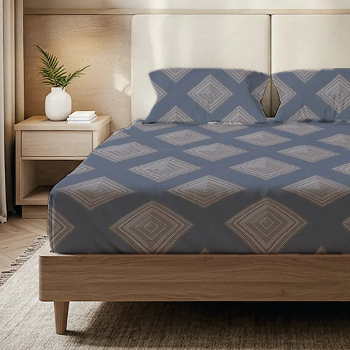 200 TC Glaced Cotton Microfiber Bedsheet with Pillow Covers - Midnight Mist