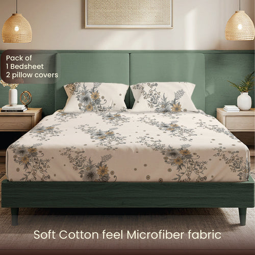 200 TC Glaced Cotton Microfiber Bedsheet with Pillow Covers - Stellar