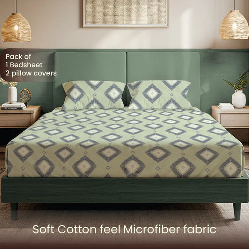 200 TC Glaced Cotton Microfiber Bedsheet with Pillow Covers - Starlight