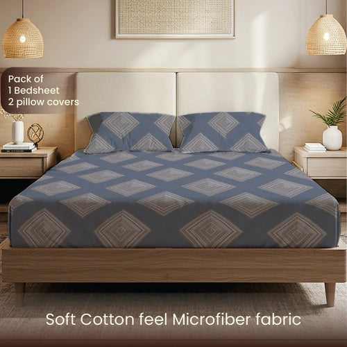 200 TC Glaced Cotton Microfiber Bedsheet with Pillow Covers - Midnight Mist