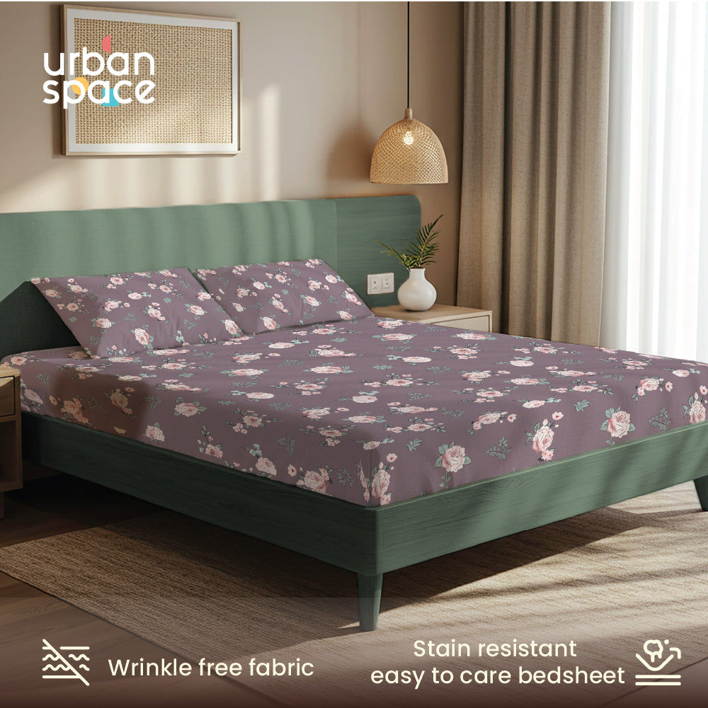 200 TC Glaced Cotton Microfiber Bedsheet with Pillow Covers - Moonlit Blooms