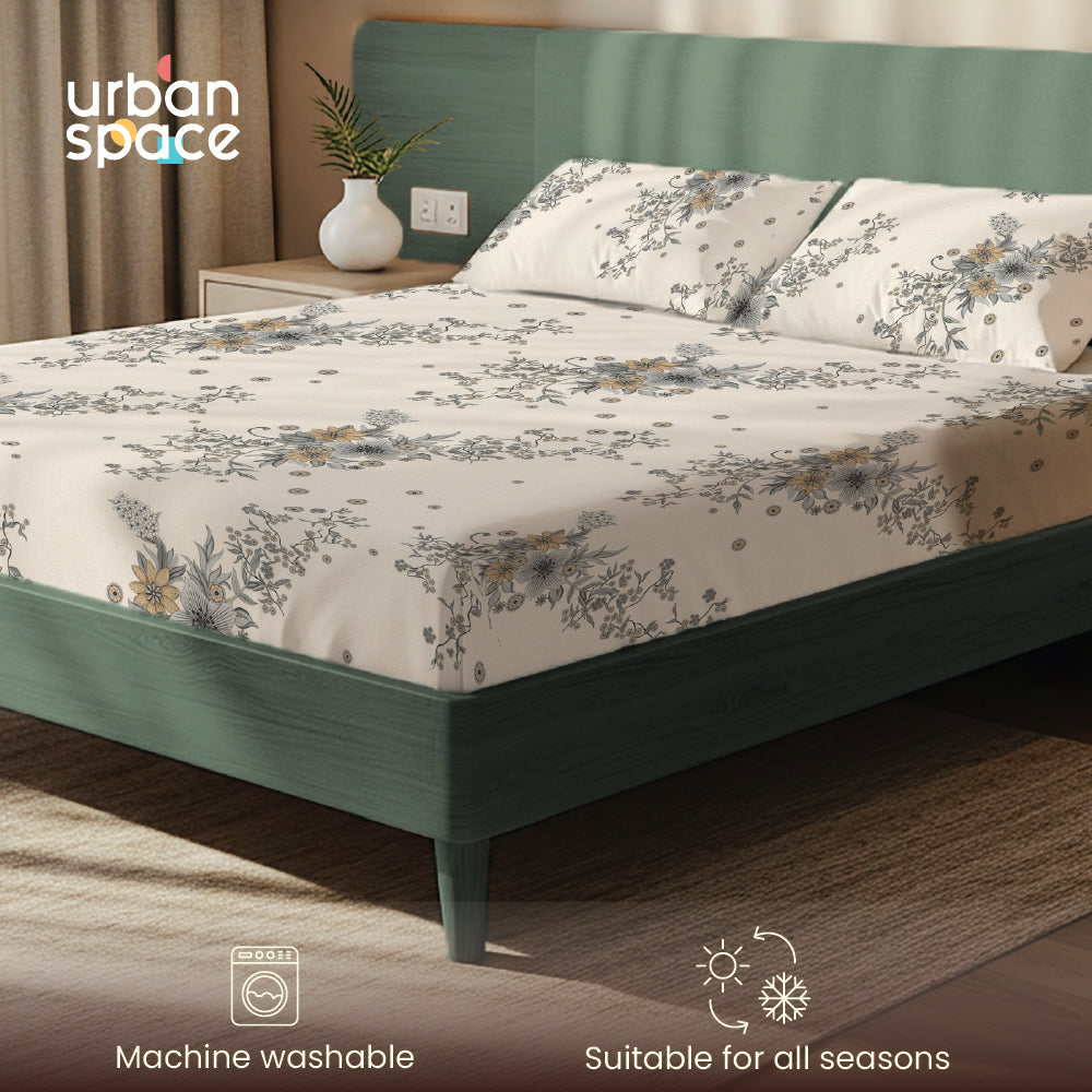 200 TC Glaced Cotton Microfiber Bedsheet with Pillow Covers - Stellar