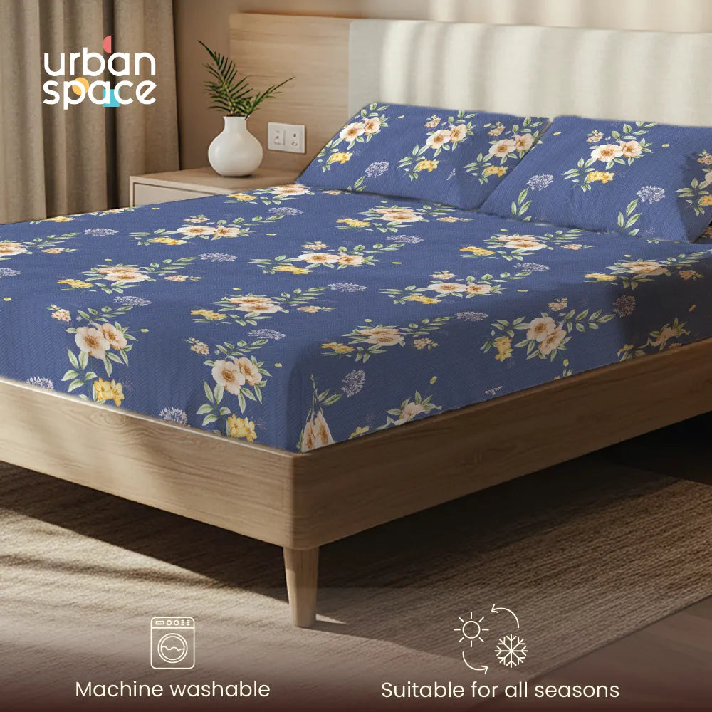200 TC Glaced Cotton Microfiber Bedsheet with Pillow Covers - Twilight Bloom