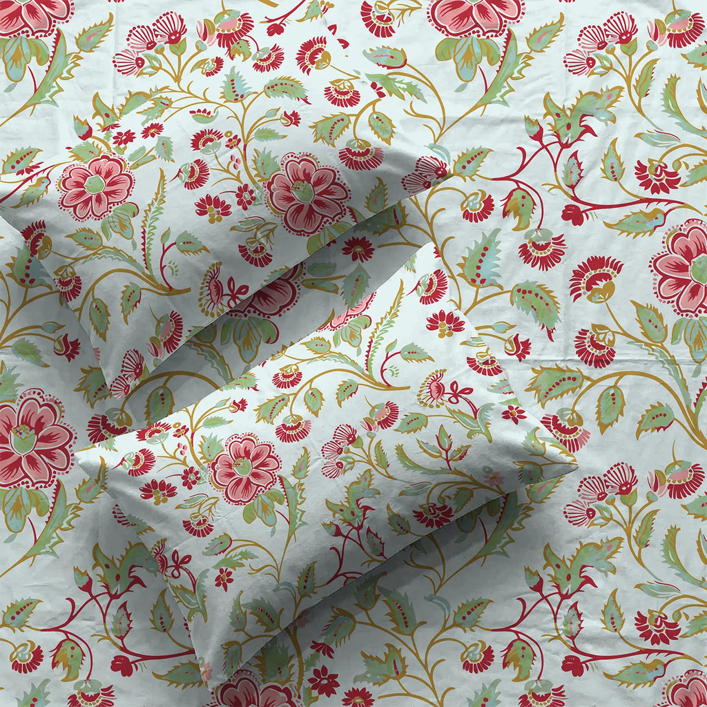 Divine Collection - Cotton Bedsheet With 2 Pillow Covers, Monsoon Skyblue