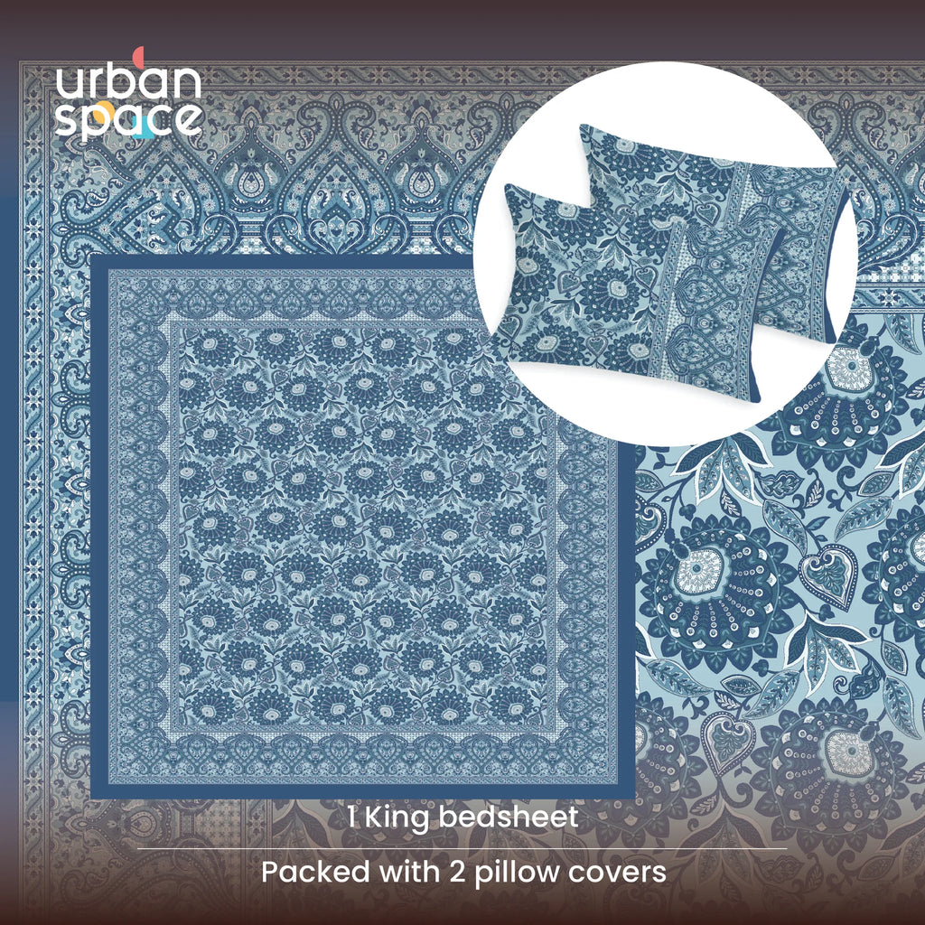 Rajasthani Ethnic 100% Cotton Bedsheet with 2 Pillow Covers, Double & King Bed - Morbagh