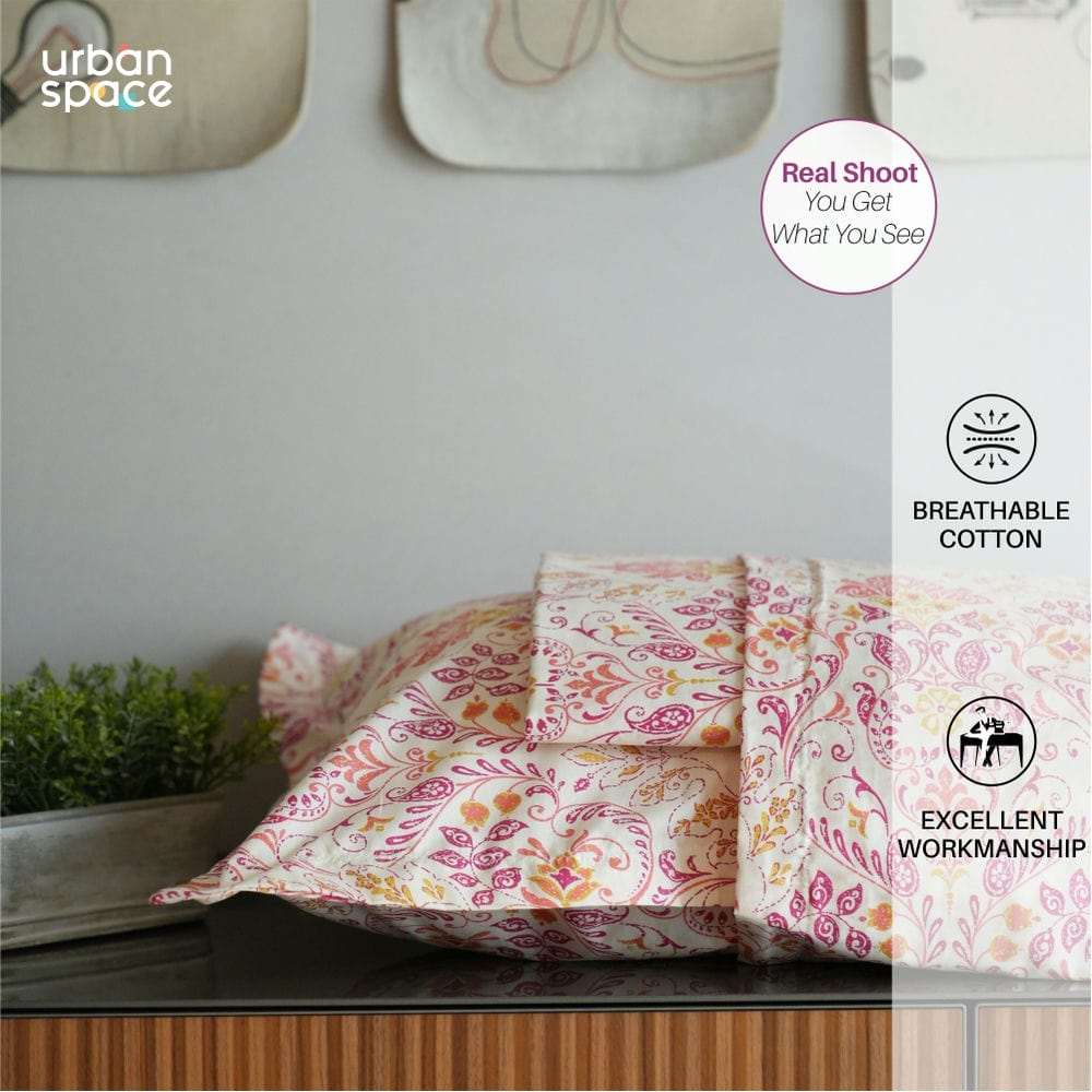 Regal Collection - Breathable 200 TC 100% Pure Cotton Bedsheet with Pillow Cover, Mughal Garden-Peach