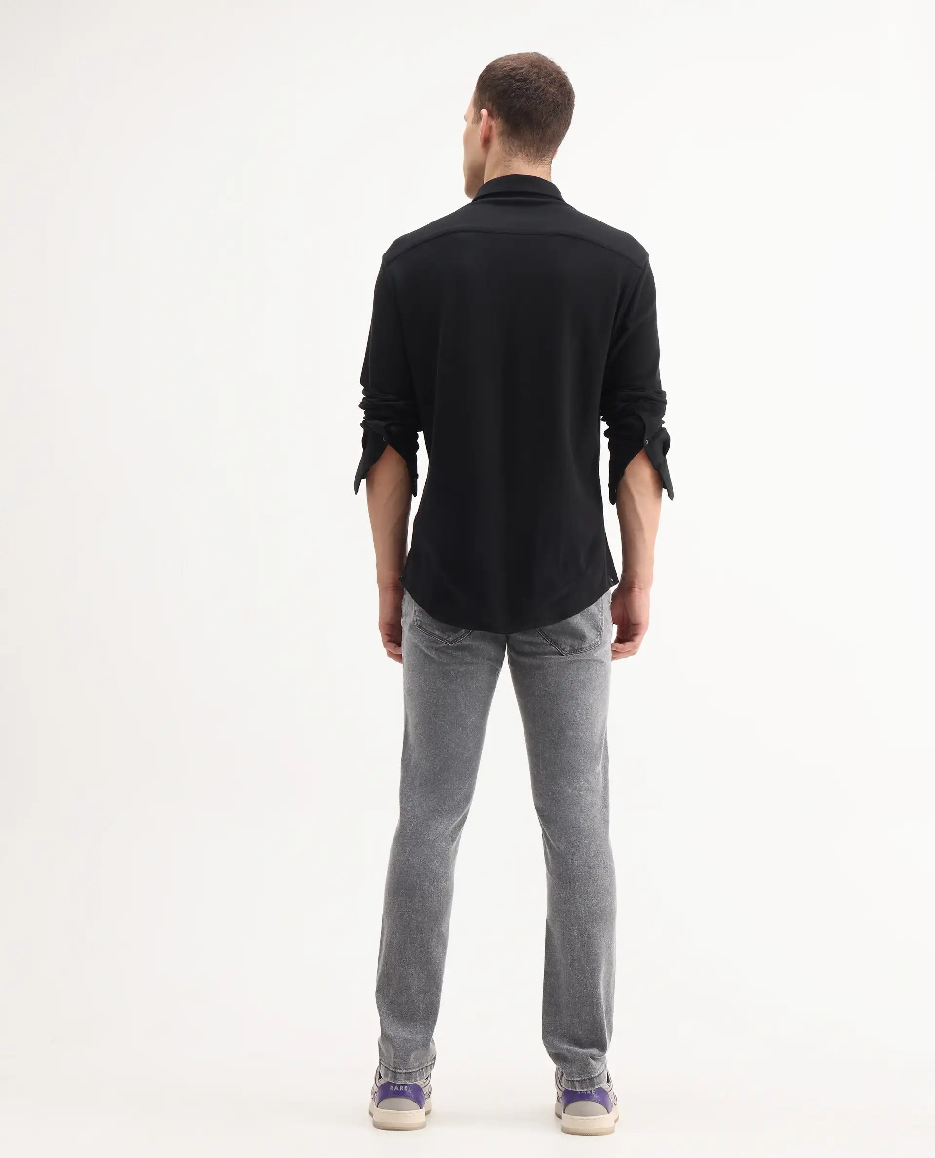 Rare Rabbit Men's Nater Light Grey Cotton Plain Hawk Slim Fit Jeans