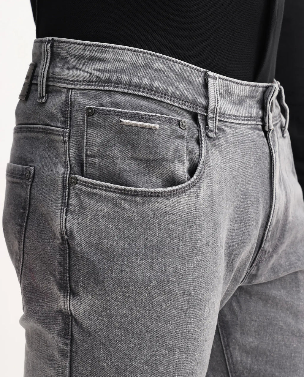 Rare Rabbit Men's Nater Light Grey Cotton Plain Hawk Slim Fit Jeans