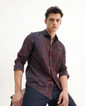Rare Rabbit Men's Navo Dark Maroon Viscose Floral Print Regular Fit Full Sleeve Collared Shirt