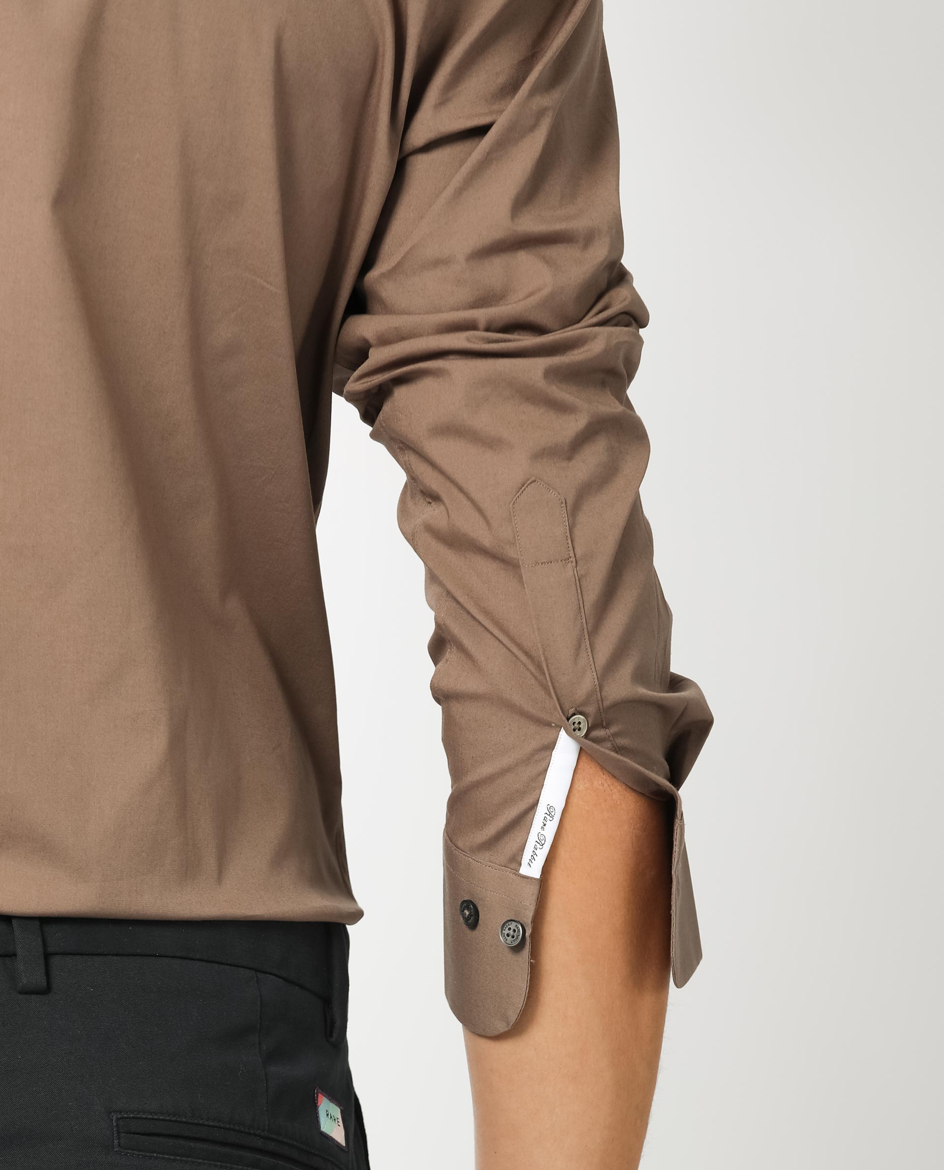 Rare Rabbit Men's Neutons Brown Cotton Plain Regular Fit Full Sleeve Collared Shirt